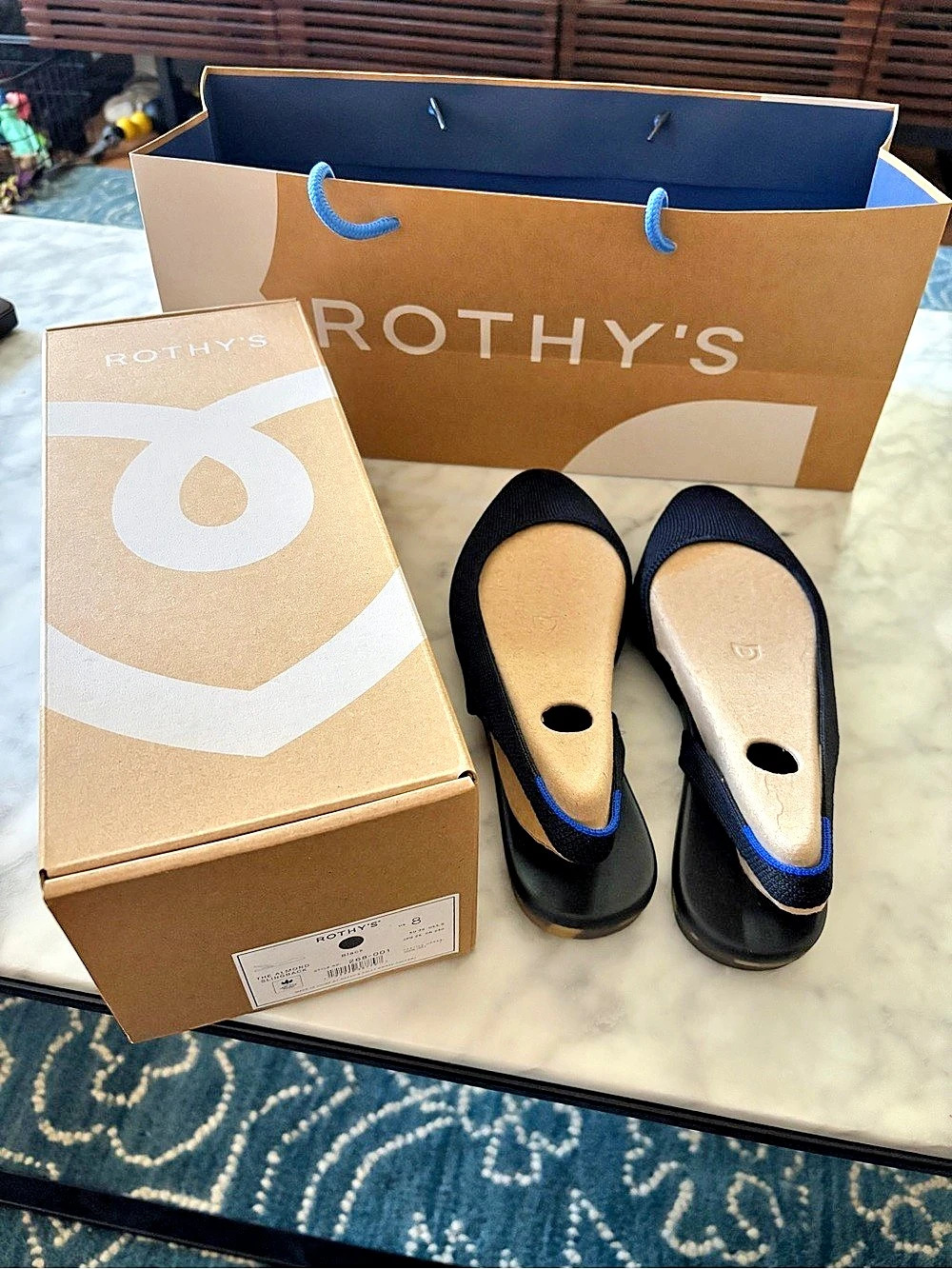 Rothy's The Almond Slingback Black Flats US 8 Like New